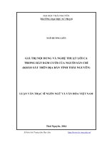giá trị nội dung và nghệ thuật lời ca trong hát đám cưới của người sán chỉ (khảo sát trên địa bàn tỉnh thái nguyên)