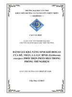 đánh giá khả năng sinh khí biogas cửa  rễ thân lá lục bình phối trộn phân heo trong phòng thí nghiệm