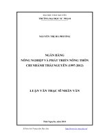 NGÂN HÀNG NÔNG NGHIỆP và PHÁT TRIỂN NÔNG THÔN CHI NHÁNH THÁI NGUYÊN (1997 2012)