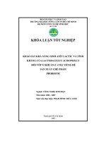 khóa luận khảo sát khả năng sinh axít lactic và tính kháng của lactobacillus acidophilus đối với vi khuẩn e