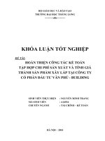 Hoàn thiện công tác kế toán tập hợp chi phí sản xuất và tính giá thành sản phẩm xây lắp tại công ty cổ phần ĐÂU Tư Văn Phú  Building