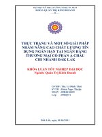 thực trạng và một số giải pháp nhằm nâng cao chất lượng tín dụng ngắn hạn tại ngân hàng thương mại cổ phần á châu chi nhánh đắk lắk