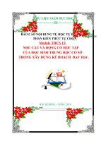 BÁO CÁO NỘI DUNG TỰ HỌC TỰ BỒI DƯỠNG PHẦN KIẾN THỨC TỰ CHỌN. Module THCS 13:  NHU CẦU VÀ ĐỘNG CƠ HỌC TẬP CỦA HỌC SINH TRUNG HỌC CƠ SỞ TRONG XÂY DỰNG KẾ HOẠCH  DẠY HỌC.