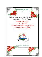 BÁO CÁO NỘI DUNG TỰ HỌC TỰ BỒI DƯỠNG PHẦN KIẾN THỨC TỰ CHỌN. Module THCS: 15 CÁC YẾU TỐ ẢNH HƯỞNG ĐẾN THỰC HIỆN KẾ HOẠCH DẠY HỌC.