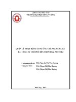 QUẢN LÝ HOẠT ĐỘNG CUNG ỨNG CHÈ NGUYÊN LIỆU  TẠI CÔNG TY CHÈ PHÚ BỀN THANH BA, PHÚ THỌ