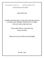 lập biểu thể tích thân cành ngọn cho một số loài cây khai thác phổ biến trong rừng tự nhiên khu vực bắc trung bộ tóm tắt