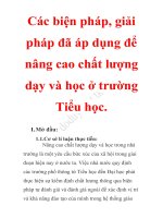 Các biện pháp, giải pháp mới áp dụng nhằm để nâng cao chất lượng dạy và học ở trường tiểu học