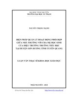 Biện pháp quản lý hoạt động phối hợp giữa nhà trường với cha mẹ học sinh của hiệu trưởng trường tiểu học tại huyện Sơn Dương tỉnh Tuyên Quang  Nguyễn Trọng Mạnh.