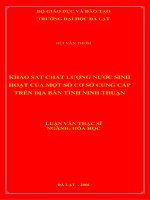 khảo sát chất lượng nước sinh hoạt của một số cơ sở cung cấp trên địa bàn tỉnh ninh thuận