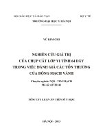 tóm tắt luận án nghiên cứu giá trị của chụp cắt lớp vi tính 64 dãy trong việc đánh giá các tổn thương của động mạch vành