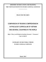 Comparison of reading comprehension in philology curriculum of vietnam and several countries in the world