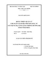 hoàn thiện quản lý chi ngân sách địa phương đầu tư xây dựng hạ tầng giao thông đường bộ tỉnh vĩnh phúc