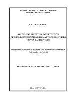Status and effective intervention of oral and dental diseases of mong pupils in primary schools in yen bai province