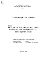quản trị tín dụng thương mại trong hợp tác xã nông nghiệp dịch vụ tổng hợp yên duyên