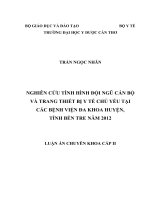 Nghiên cứu tình hình đội ngũ cán bộ và trang thiết bị y tế chủ yếu tại các bệnh viện đa khoa huyện, tỉnh Bến Tre năm 2012