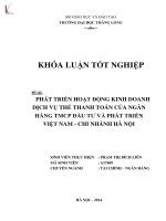 phát triển hoạt động kinh doanh dịch vụ thẻ thanh toán của ngân hàng tmcp đầu tư và phát triển việt nam - chi nhánh hà nội