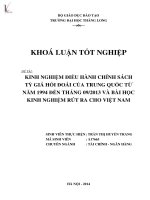 KINH NGHIỆM ĐIỀU HÀNH CHÍNH SÁCH TỶ GIÁ HỐI ĐOÁI CỦA TRUNG QUỐC TỪ NĂM 1994 ĐẾN THÁNG 09/2013 VÀ BÀI HỌC KINH NGHIỆM RÚT RA CHO VIỆT NAM