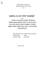 nâng cao chất lượng tín dụng trong hoạt động cho vay ngắn hạn tại ngân hàng nông nghiệp và phát triển nông thôn - chi nhánh thanh xuân