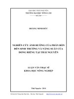 nghiên cứu ảnh hưởng của phân bón đến sinh trưởng và năng suất của dong riềng tại thái nguyên
