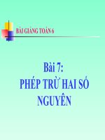bài giảng số học 6 chương 2 bài 7 phép trừ hai số nguyên