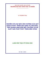 nghiên cứu dự báo ảnh hưởng của quy hoạch phát triển khu kinh tế vân đồn - tỉnh quảng ninh đến môi trường và đề xuất giải pháp phát triển bền vững