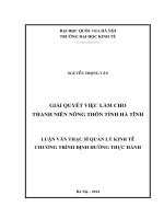 giải quyết việc làm cho thanh niên nông thôn tỉnh hà tĩnh