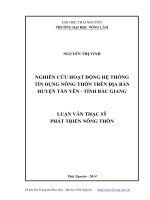 nghiên cứu hoạt động hệ thống tín dụng nông thôn trên địa bàn huyện tân yên - tỉnh bắc giang