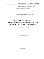 investigation the heavy metal contents in surface water and sediment collected in thadluang marsh