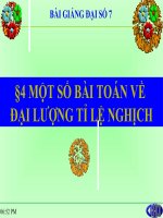 bài giảng đại số 7 chương 2 bài 4 một số bài toán về đại lượng tỉ lệ nghịch