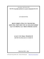 Hoàn thiện công tác thanh tra, kiểm tra thuế đối với các doanh nghiệp tại văn phòng cục thuế tỉnh Hà Giang. Lưu Bách Tùng.