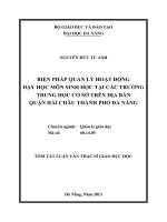 biện pháp quản lý hoạt động dạy học môn sinh học tại các trường trung học cơ sở trên địa bàn quận hải châu thành phố đà nẵng