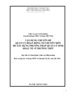 VẬN DỤNG CHUYÊN ĐỀ QUẢN LÝ HOẠT ĐỘNG TỔ CHUYÊN MÔN ĐỂ XÂY DỰNG PHƯƠNG PHÁP QUẢN LÝ SINH HOẠT TỔ  Ở TRƯỜNG THPT