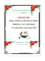 CHUYÊN ĐỀ: HỌC SINH LƯỜI PHÁT BIỂU  TRONG CÁC GIỜ HỌC VÀ HƯỚNG GIẢI QUYẾT
