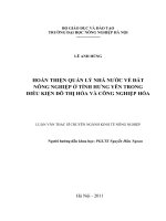hoàn thiện quản lý nhà nước về đất nông nghiệp ở tỉnh hưng yên trong điều kiện đô thị hóa và công nghiệp hóa