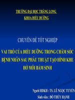 vai trò điều dưỡng trong chăm sóc bệnh nhân sau phẫu thuật tạo hình khe hở môi bẩm sinh
