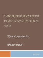 phân tích thực tiễn về những yếu tố quyết định nợ xấu tại các ngân hàng thương mại việt nam