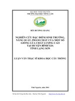 nghiên cứu đặc điểm sinh trưởng, năng suất, phẩm chất của một số giống lúa chất lượng cao tại huyện bình gia, tỉnh lạng sơn