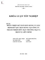 hoàn thiện kế toán bán hàng và xác định kết quả bán hàng tai công ty tnhh thương mại và dịch vụ liên minh
