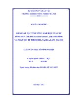 Khảo sát đặc tính nông sinh học của các dòng dưa chuột (cucumis sativus l ) địa phương và nhập nội tự phối đời i3 tại gia lâm   hà nội