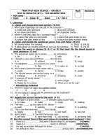 Kiem tra 1 tiet Tieng Anh 8 - Ky 1 - HK2