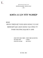 hoàn thiện kế toán bán hàng và xác định kết quả bán hàng tai công ty thương mại huy anh