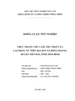 THỰC TRẠNG VIỆC làm, THU NHẬP của  LAO ĐỘNG nữ TRÊN địa bàn xã ĐÔNG HOÀNG, HUYỀN TIỀN hải, TỈNH THÁI BÌNH