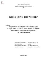 hoạt động huy động vốn và hiệu quả sử dụng vốn tại ngân hàng nông nghiệp và phát triển nông thôn việt nam chi nhánh tây đô