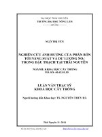 nghiên cứu ảnh hưởng của phân bón tới năng suất và dư lượng no3 trong đậu trạch tại thái nguyên