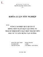khóa luận tốt nghiệp nâng cao hiệu quả quản lý dòng tiền ngắn hạn tại công ty trách nhiệm hữu hạn một thành viên đầu tư và xây dựng vạn tường