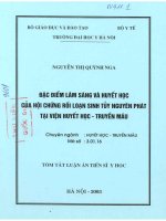 Đặc điểm lâm sàng và huyết học của hội chứng rối loạn sinh tuỷ nguyên phát tại viện huyết học truyền máu