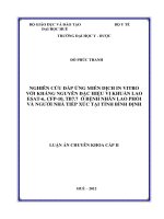 Nghiên cứu đáp ứng miễn dịch in vitro với kháng nguyên đặc hiệu vi khuẩn lao ESAT-6, CFP-10, TB7.7  ở bệnh nhân lao phổi và người nhà tiếp xúc tại tỉnh Bình Định