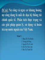 nợ công và nguy cơ khủng hoảng nợ công đang là mối đe dọa hệ thống tài chính quốc tế. phân tích thực trạng và các giải pháp quản lý, sử dụng và hoàn trả nợ nước ngoài của việt nam
