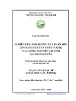 Nghiên cứu ảnh hưởng của phân bón đến năng suất và chất lượng của giống ngô nếp lai HN88 tại thái nguyên