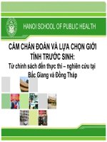 CẤM CHẨN ĐOÁN VÀ LỰA CHỌN GIỚI TÍNH TRƯỚC SINH:Từ chính sách đến thực thi – nghiên cứu tại Bắc Giang và Đồng Tháp